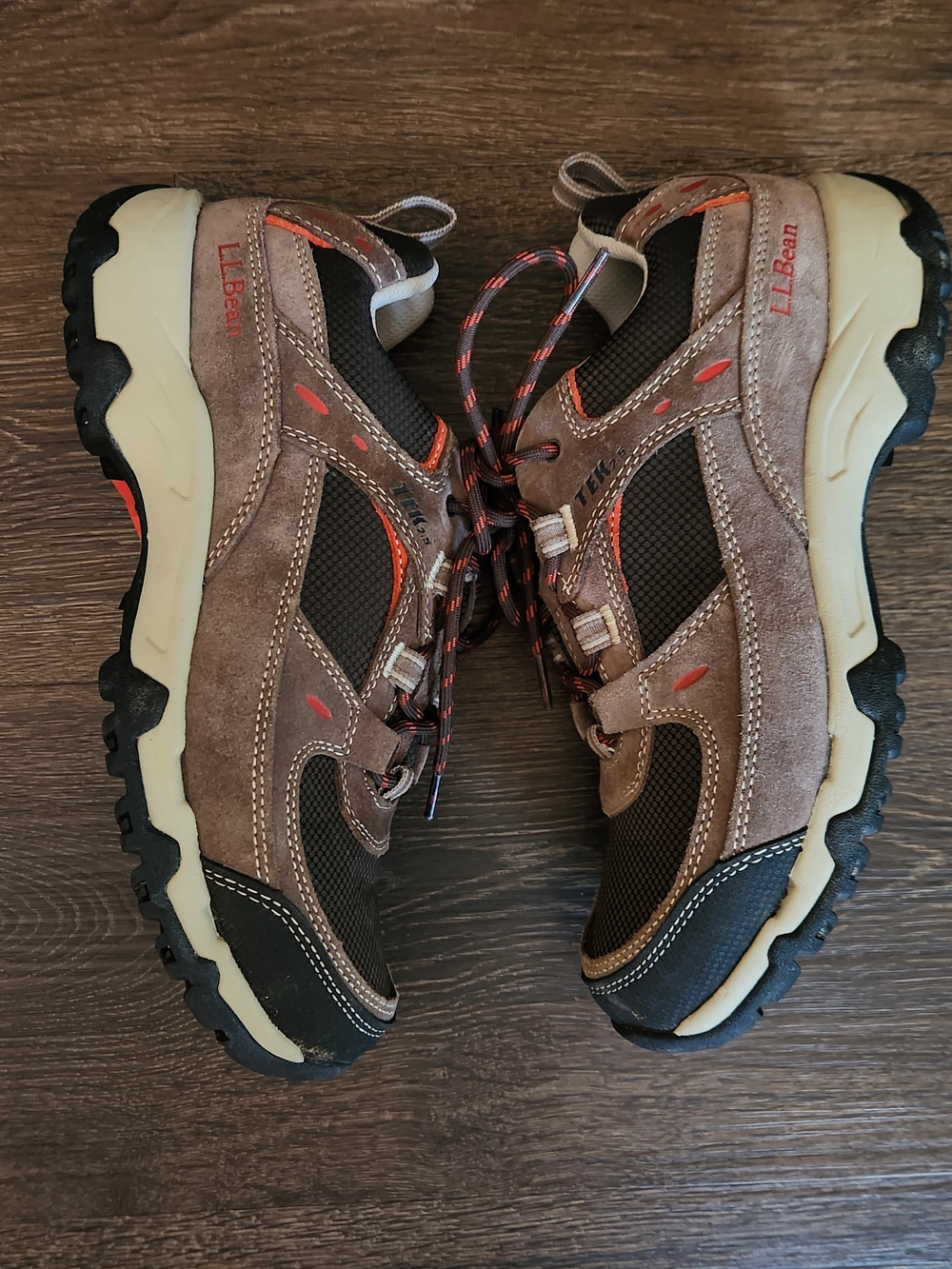 L.L. Bean Brown and Black Hiking Shoes with Orange Accents